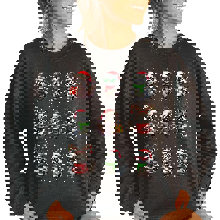Raccoon Christmas Pajama Sweatshirt - Women's Oversized Cozy Decor