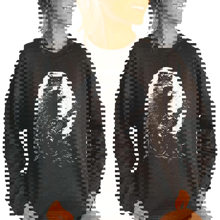 Raccoon Guitarist Women's Oversized Sweatshirt | Fun Meme Design
