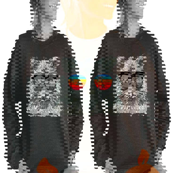 Raccoon With Sunglasses Retro Raccoon Animal Lover Women's Oversized Sweatshirt