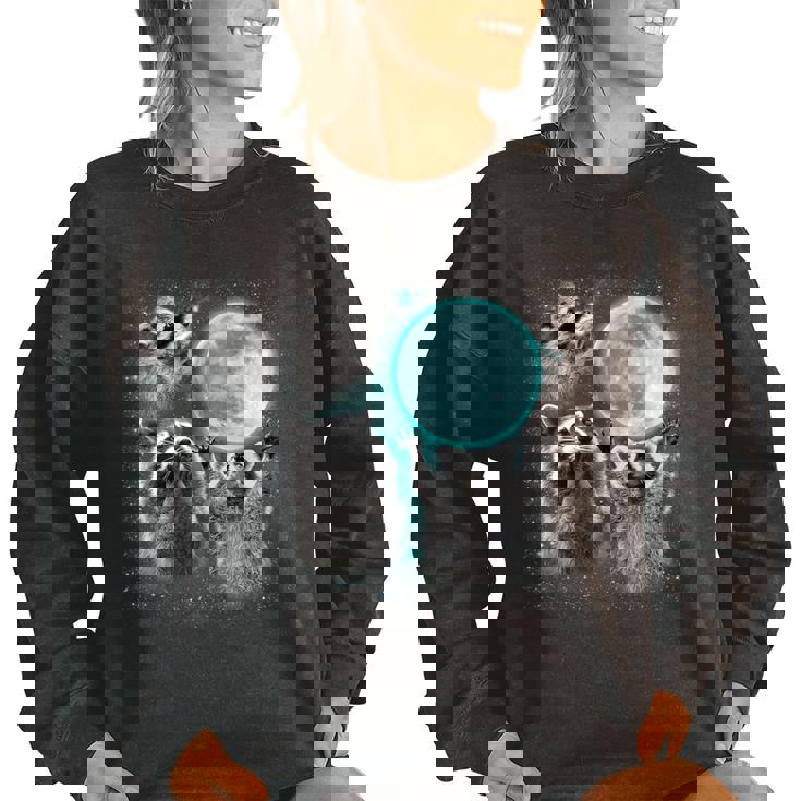 Raccoon Sweatshirt - Women's Oversized - Novelty Moon Howl Design