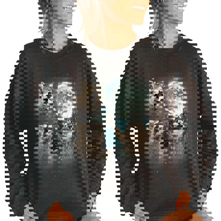 Raccoon Trio Howling Moon Women's Oversized Sweatshirt | Unique & Stylish Raccoon Trio Howling Moon Women's Oversized Sweatshirt | Unique & Stylish