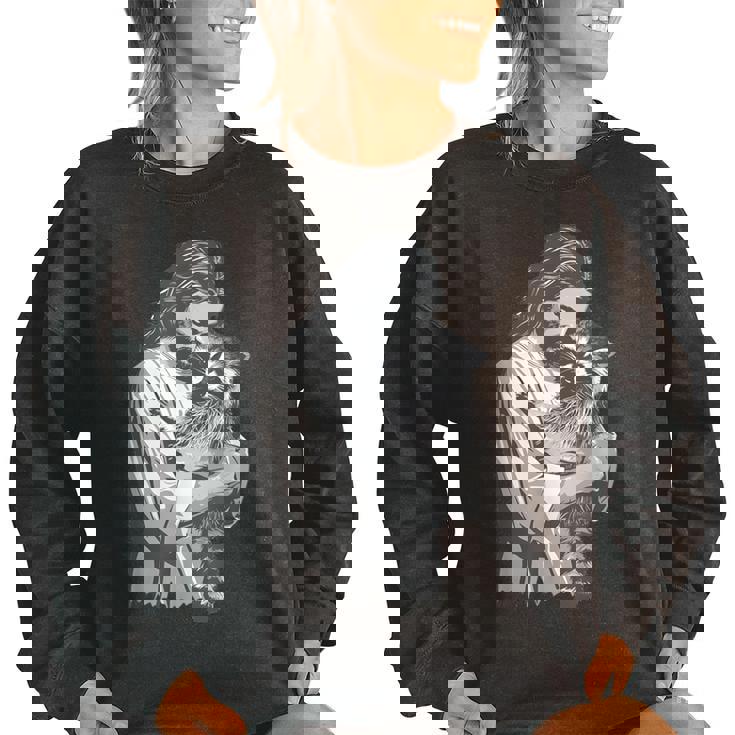 Retro Raccoon Rock Music Men Kids Women Raccoon Women's Oversized Sweatshirt Retro Raccoon Rock Music Men Kids Women Raccoon Women's Oversized Sweatshirt