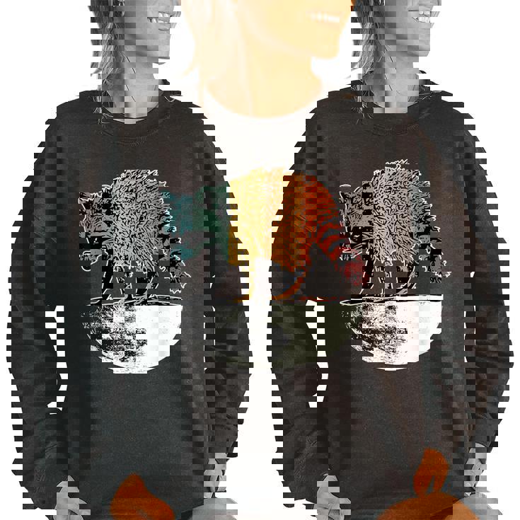 Retro Raccoon Women's Oversized Sweatshirt - Vintage Moon Theme