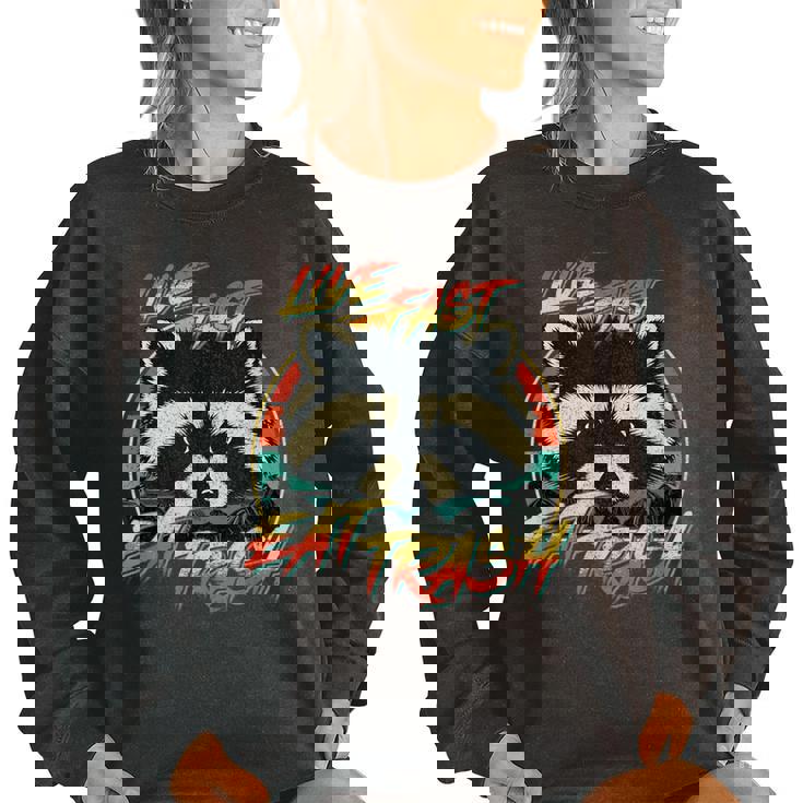 Retro Trash Panda Raccoon Oversized Women's Sweatshirt | Live Fast Theme
