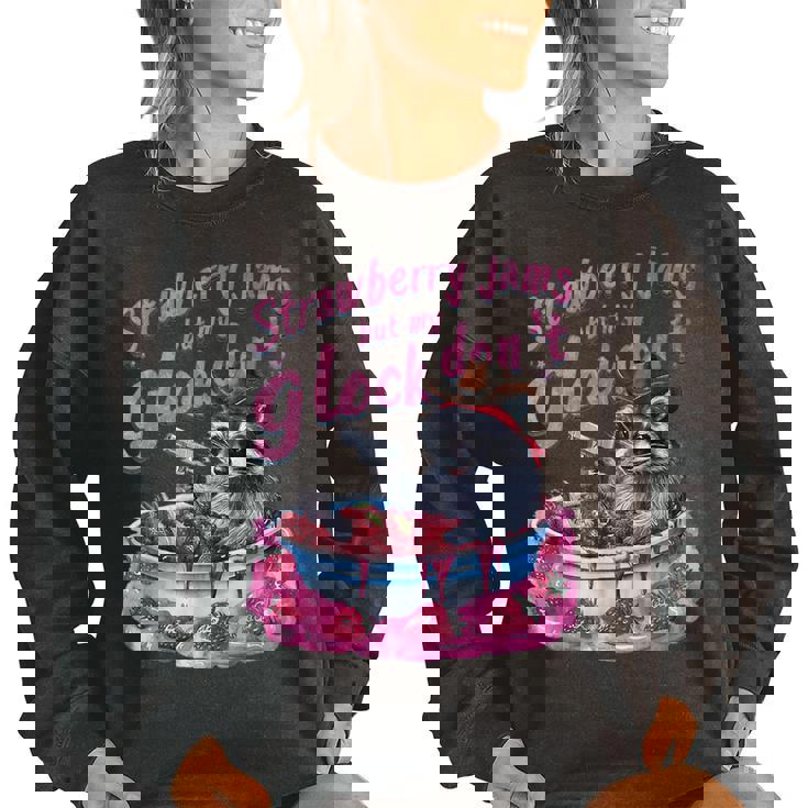 Strawberry Jams But My Dont Raccoon Women's Oversized Sweatshirt Strawberry Jams But My Dont Raccoon Women's Oversized Sweatshirt