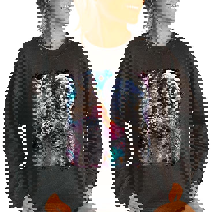 Three Racoon Moon 3 Racoon Moon Cursed Meme Women's Oversized Sweatshirt