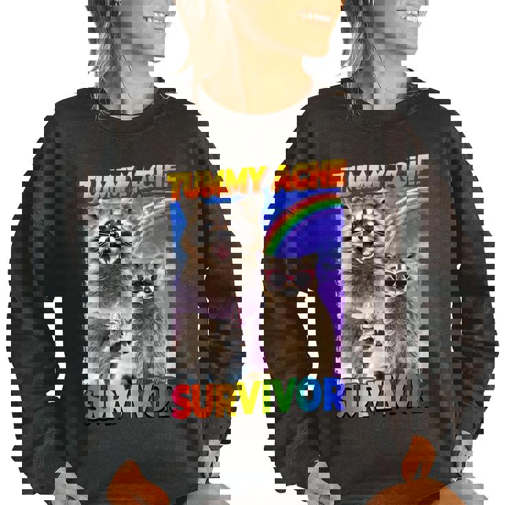 Tummy Ache Survivor Raccoon Small Women's Oversized Sweatshirt