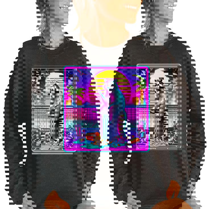 Vaporwave Raccoon Women's Oversized Sweatshirt – Retro Synthwave Vibe