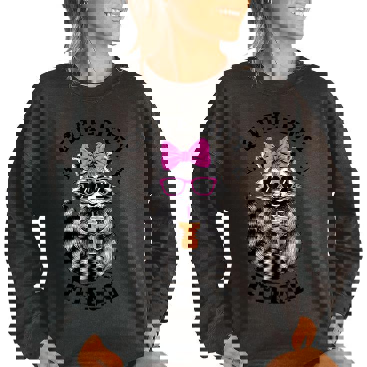 Women's Oversized Sweatshirt - Cute Feral Raccoon with Sunglasses Design
