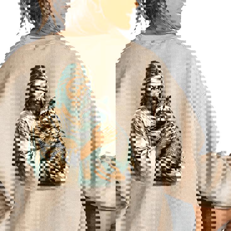 Jesus Hugging Raccoon Women's Sweatshirt - Vintage Distressed Back Print