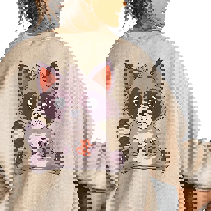 Raccoon Cookie Treat Women's Oversized Sweatshirt - Fun Back Print