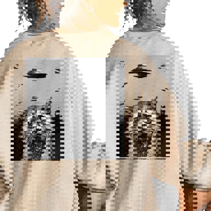 UFO Raccoon Oversized Sweatshirt - Fun Back Print for Men, Women & Kids