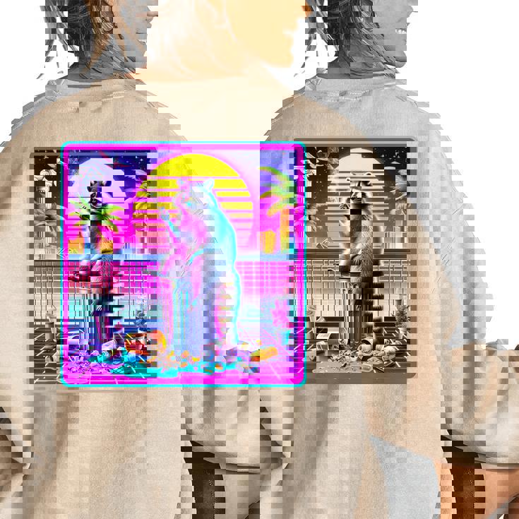 Vaporwave Raccoon Retrowave Synthwave Raccoon Meme Women's Oversized Sweatshirt Back Print