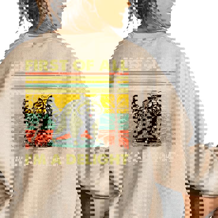 Retro Angry Raccoon Sweatshirt—Women's Oversized Back Print