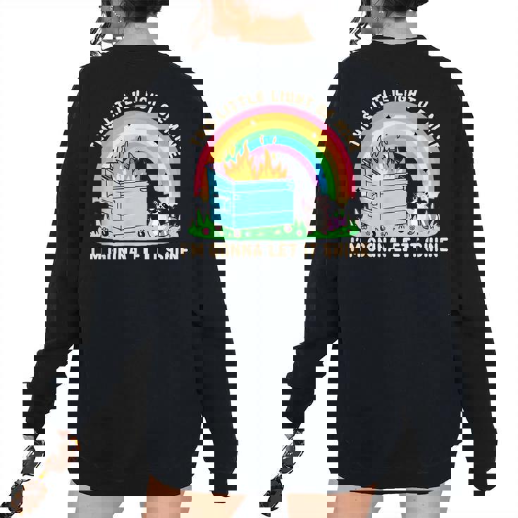 Dumpster Fire Raccoon Sweatshirt - Groovy Back Print Women's Oversized Fit Dumpster Fire Raccoon Sweatshirt - Groovy Back Print Women's Oversized Fit