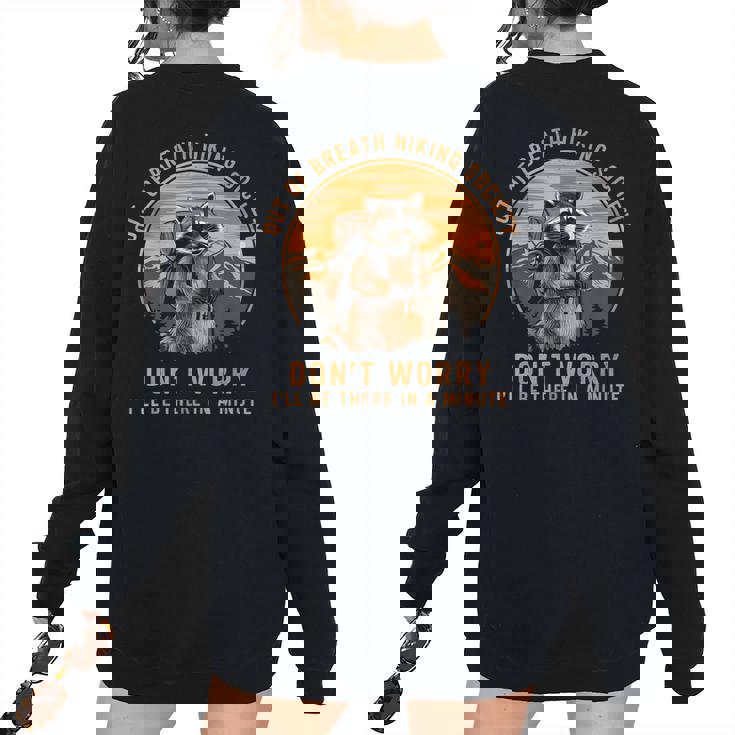 Hiking Raccoon Vintage Women's Oversized Sweatshirt | Back Print Hiking Raccoon Vintage Women's Oversized Sweatshirt | Back Print