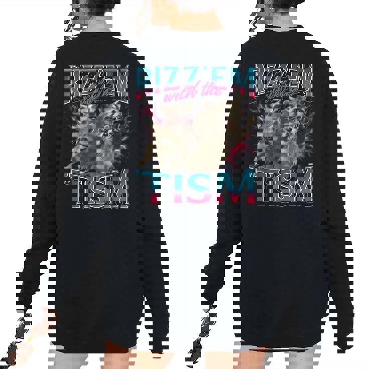 Raccoon Autism Meme Women's Oversized Sweatshirt - Quirky Back Print