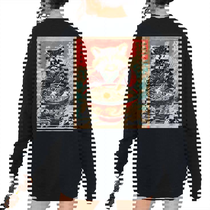 Raccoon Eating Ramen Sweatshirt | Anime Style Women's Oversized Back Print