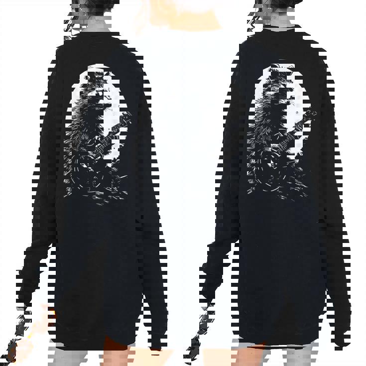 Raccoon Guitarist Moon Print Women's Oversized Sweatshirt - Fun & Cozy