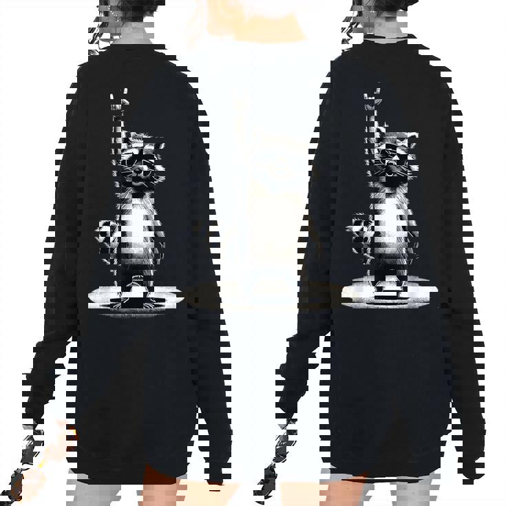 Retro Raccoon Rock Music Men Kids Women Raccoon Women's Oversized Sweatshirt Back Print Retro Raccoon Rock Music Men Kids Women Raccoon Women's Oversized Sweatshirt Back Print
