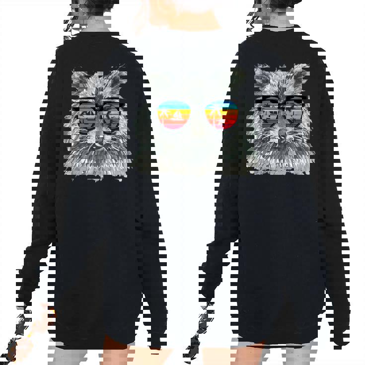 Retro Raccoon Women's Oversized Sweatshirt | Animal Lover Back Print
