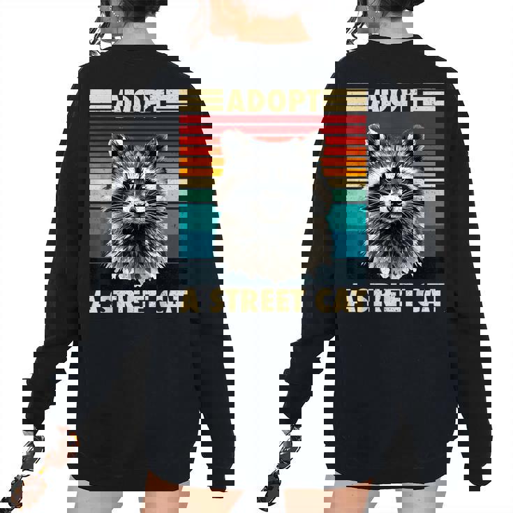 Retro Raccoon Women's Oversized Sweatshirt - Cozy Back Print