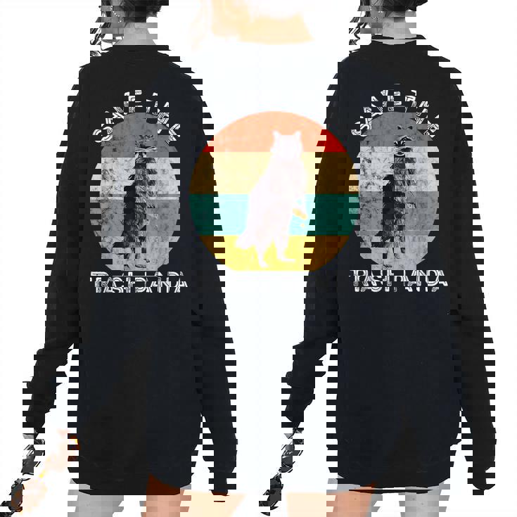 Save The Trash Panda Raccoon Animal Retro Vintage Sunset Women's Oversized Sweatshirt Back Print Save The Trash Panda Raccoon Animal Retro Vintage Sunset Women's Oversized Sweatshirt Back Print