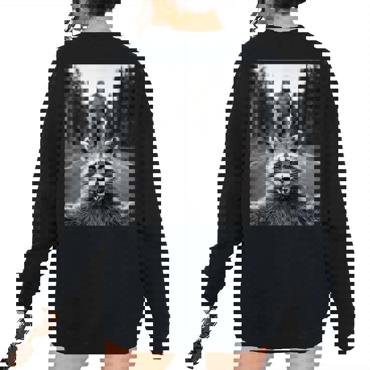 Scared Raccoon & Bigfoot Back Print Women's Oversized Sweatshirt Scared Raccoon & Bigfoot Back Print Women's Oversized Sweatshirt