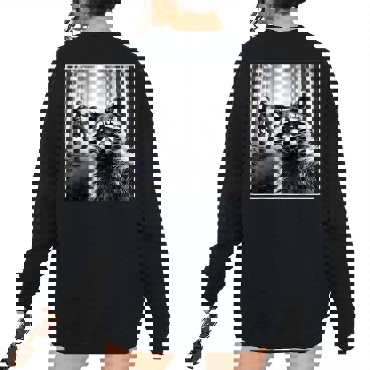 Scared Raccoon Selfie With Sasquatch Bigfoot Raccoon Women's Oversized Sweatshirt Back Print
