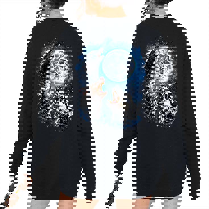 Three Opossum Raccoon Skunk Moon Howling Animal Meme Women's Oversized Sweatshirt Back Print