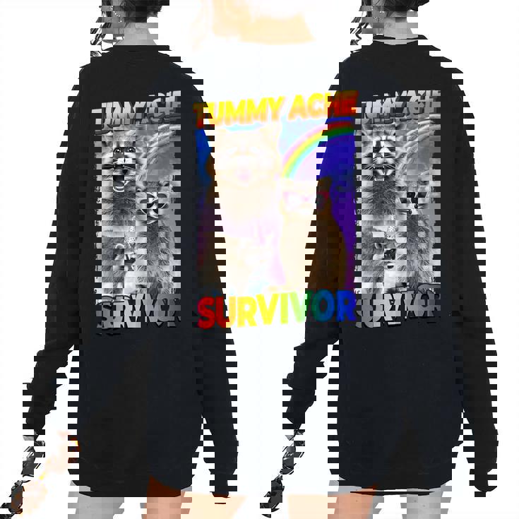 Tummy Ache Survivor Raccoon Small Women's Oversized Sweatshirt Back Print Tummy Ache Survivor Raccoon Small Women's Oversized Sweatshirt Back Print