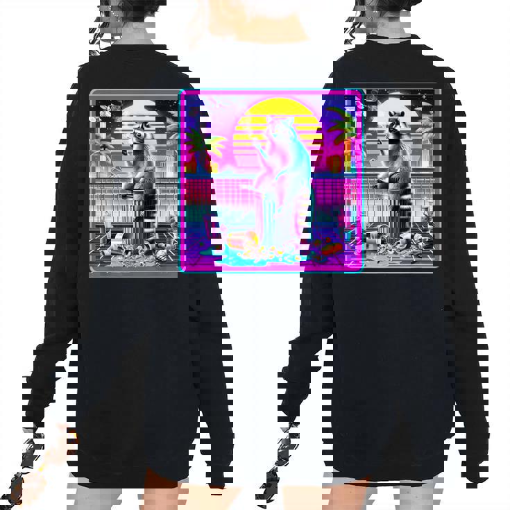 Vaporwave Raccoon Retrowave Synthwave Raccoon Meme Women's Oversized Sweatshirt Back Print Vaporwave Raccoon Retrowave Synthwave Raccoon Meme Women's Oversized Sweatshirt Back Print