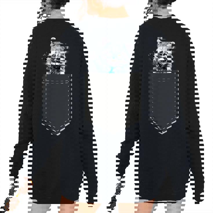 Women's Oversized Sweatshirt - Cute Pocket Raccoon Print | Cozy Casual Wear