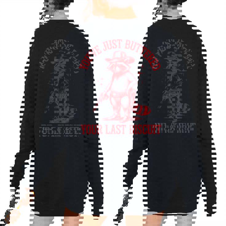 Cowboy Raccoon Women's Oversized Sweatshirt - Western Back Print