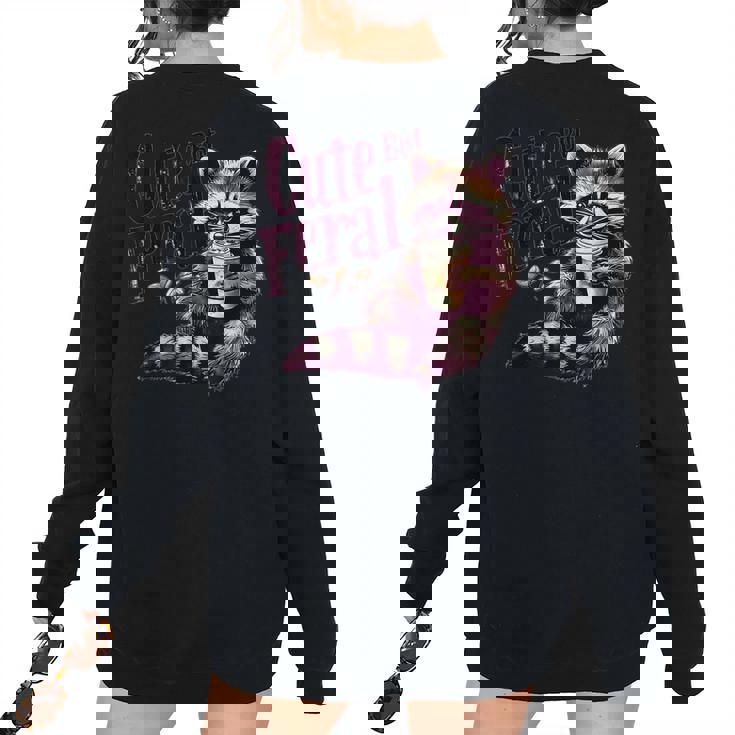 Raccoon Coffee Lover Vintage Sweatshirt - Women's Oversized Back Print