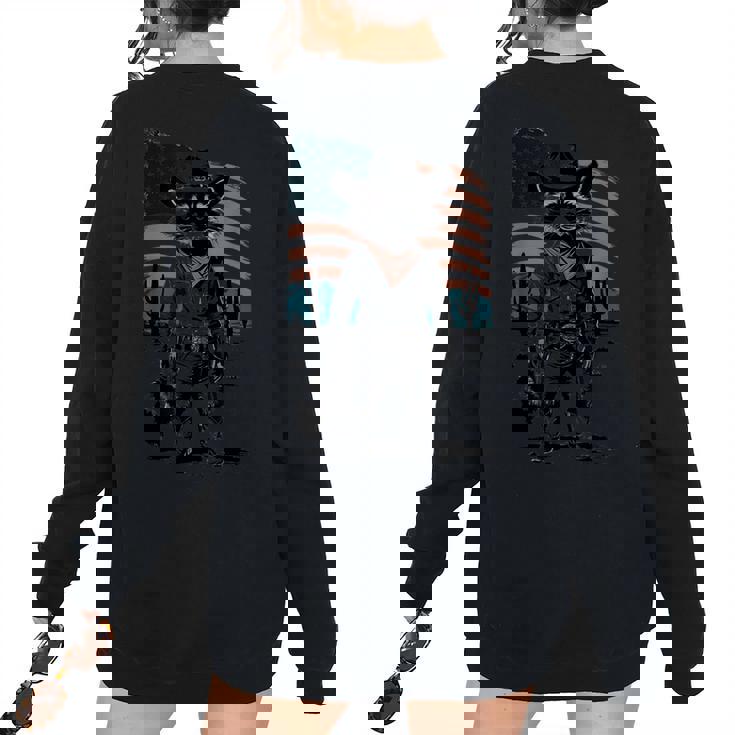 Racoon Cowboy Western Country -Adults Vintage Small Multicolor Short Sleeve Women's Oversized Sweatshirt Back Print