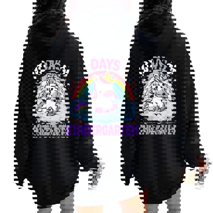 100Th Days Of Kindergarten Unicorn Girls 100 Days Of School Women Oversized Hoodie Back Print