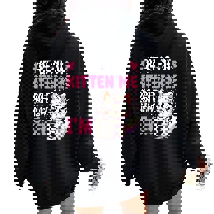5Th Birthday Girl 5Yr Five 5 Year Old Kitten Cat Bday Women Oversized Hoodie Back Print