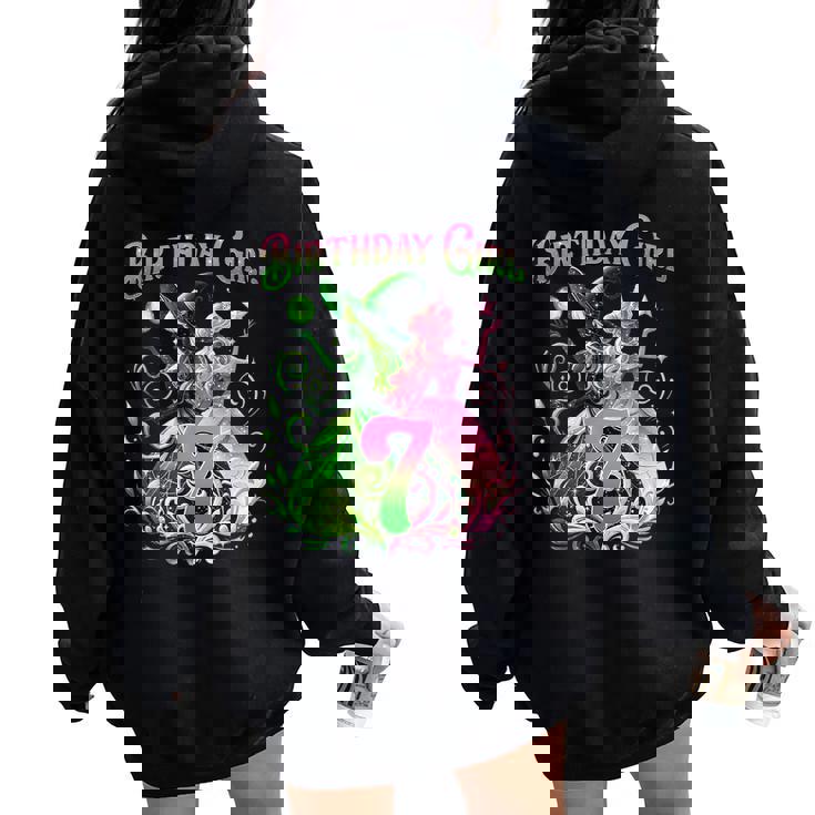 7Th Birthday Witch Pink And Green 7 Year Old Birthday Girls Women Oversized Hoodie Back Print