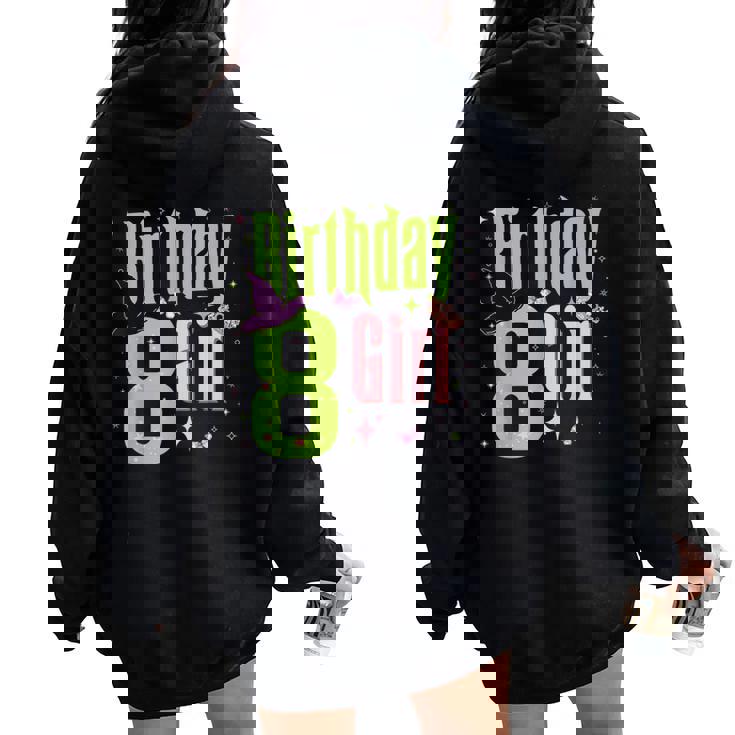 8Th Birthday Witch Pink And Green 8 Year Old Birthday Girl Women Oversized Hoodie Back Print
