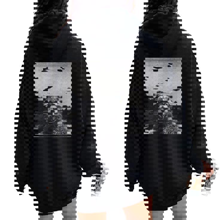 Alien UFO Raccoon Women’s Oversized Hoodie – Cosmic Back Print