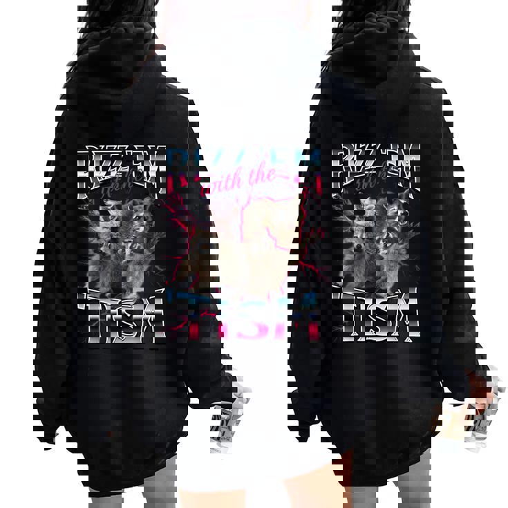 Autism Meme Oversized Hoodie for Women | Cozy Back Print Racoon Design
