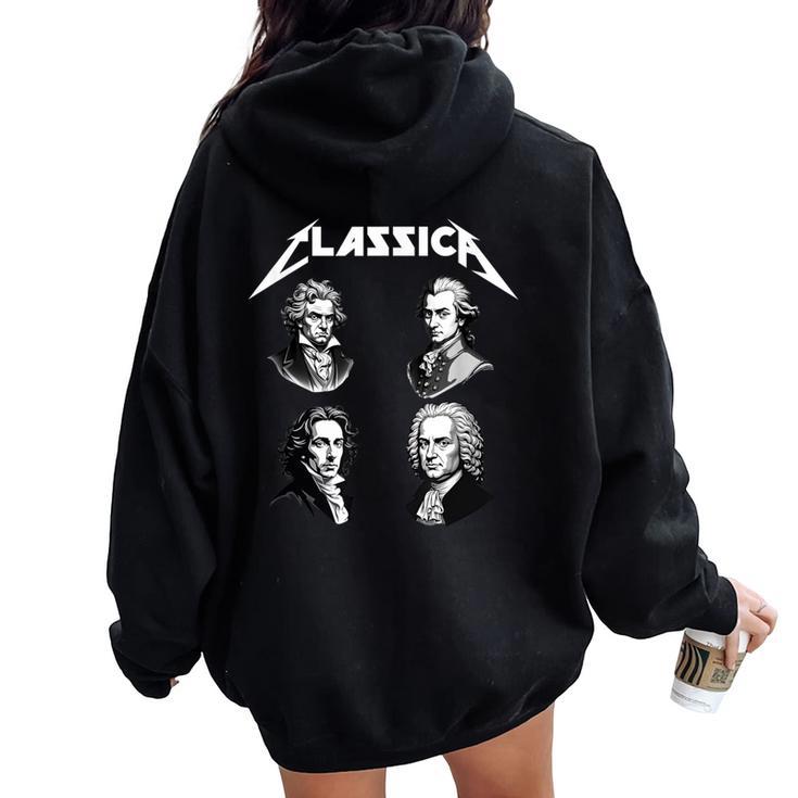 Bach Beethoven Chopin Mozart Divertidos Compositores De Música Clásica Women Oversized Hoodie Back Print