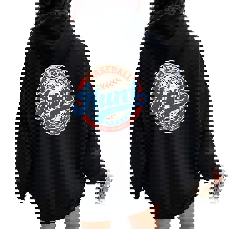 Baseball Aunt Retro Family Matching Game Day Cute Vintage Women Oversized Hoodie Back Print