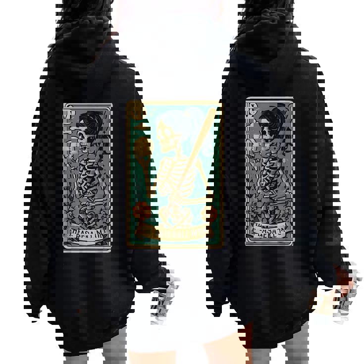 Baseball Mom Tarot Card Skeleton Mama Women Oversized Hoodie Back Print