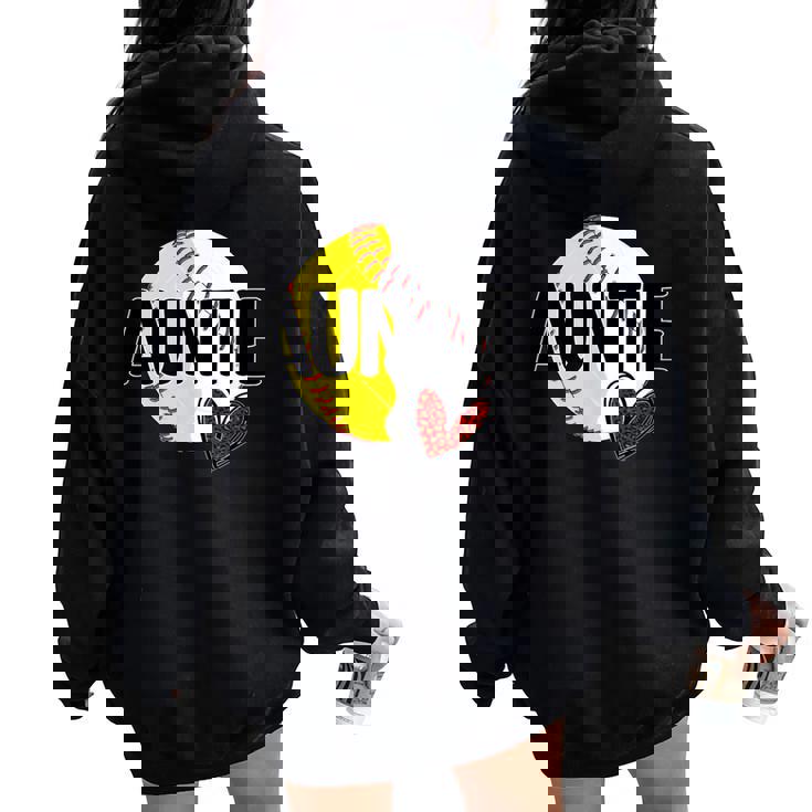 Baseball Softball Auntie Proud Softball Baseball Aunt Women Oversized Hoodie Back Print