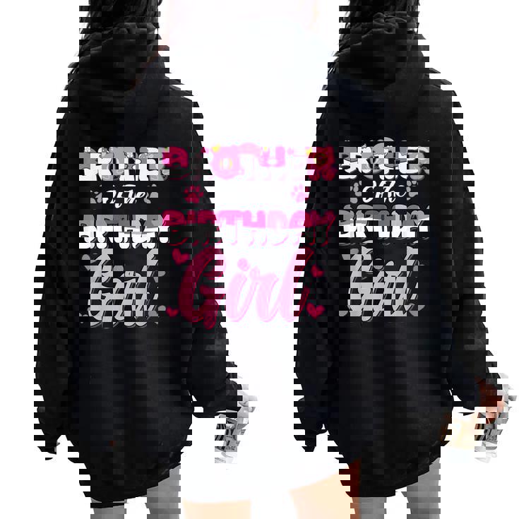 Brother Of The Birthday Girl Kitty Family Party Decorations Women Oversized Hoodie Back Print