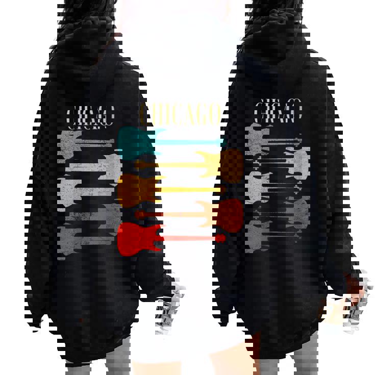 Chicago Concert Rock Music Festival Guitarras Illinois Band Il Cuello Women Oversized Hoodie Back Print