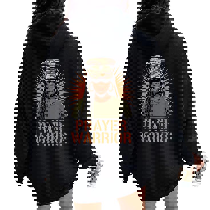 Christian Camo Girl Hat Jesus God Black Prayer Warrior Women Oversized Hoodie Back Print