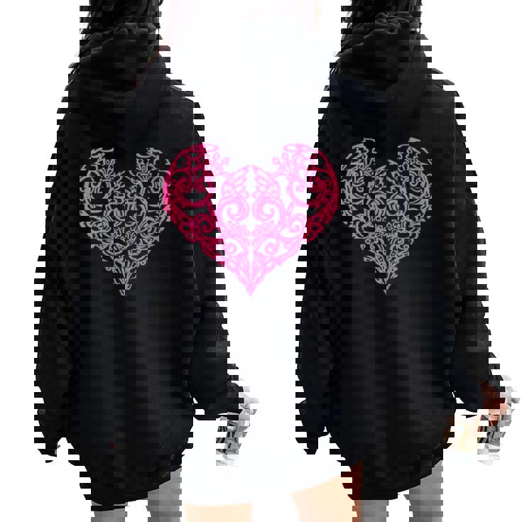 Cœur Tourbillon Rose Sweat à capuche oversize pour femme avec imprimé dans le dos